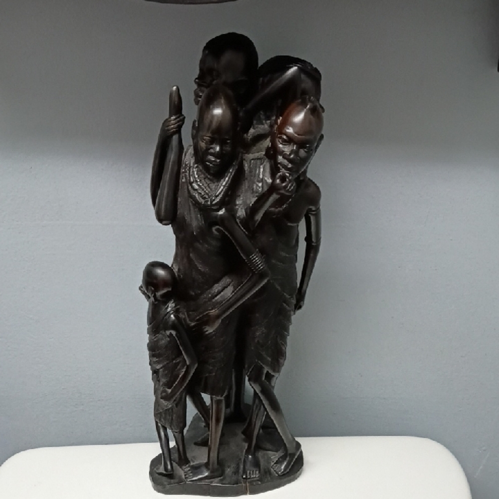 Vintage African Hand Carved Wood Sculpture " Tree Of Life" Ujamma Family